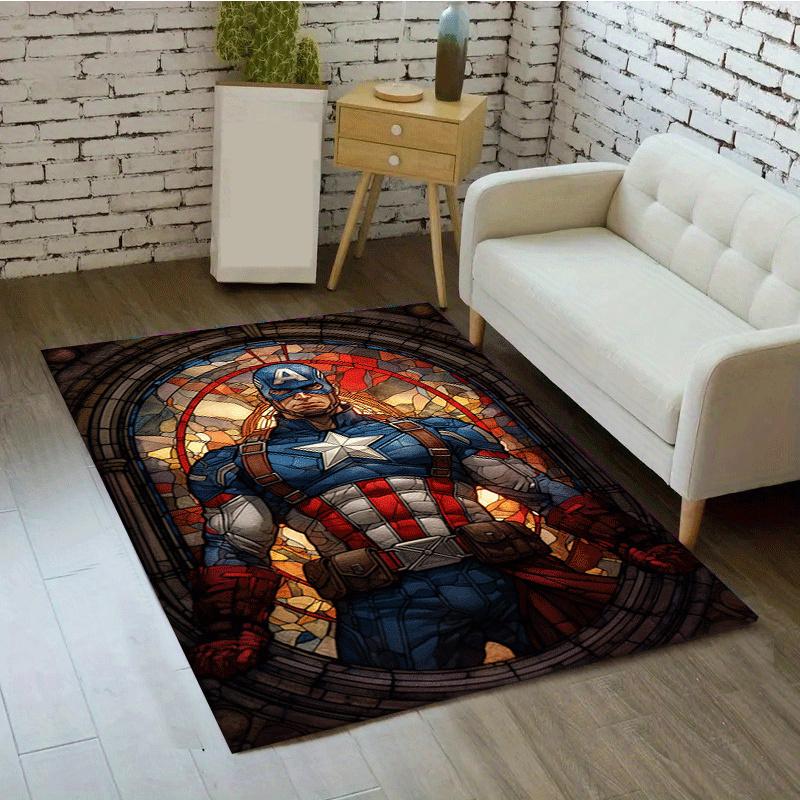 1pc Captain America Pattern Area Rug Soft Flannel Floor Mat for Living Room,Office,Bedroom and Carpet,Sofa Coffee Table Floor Mat