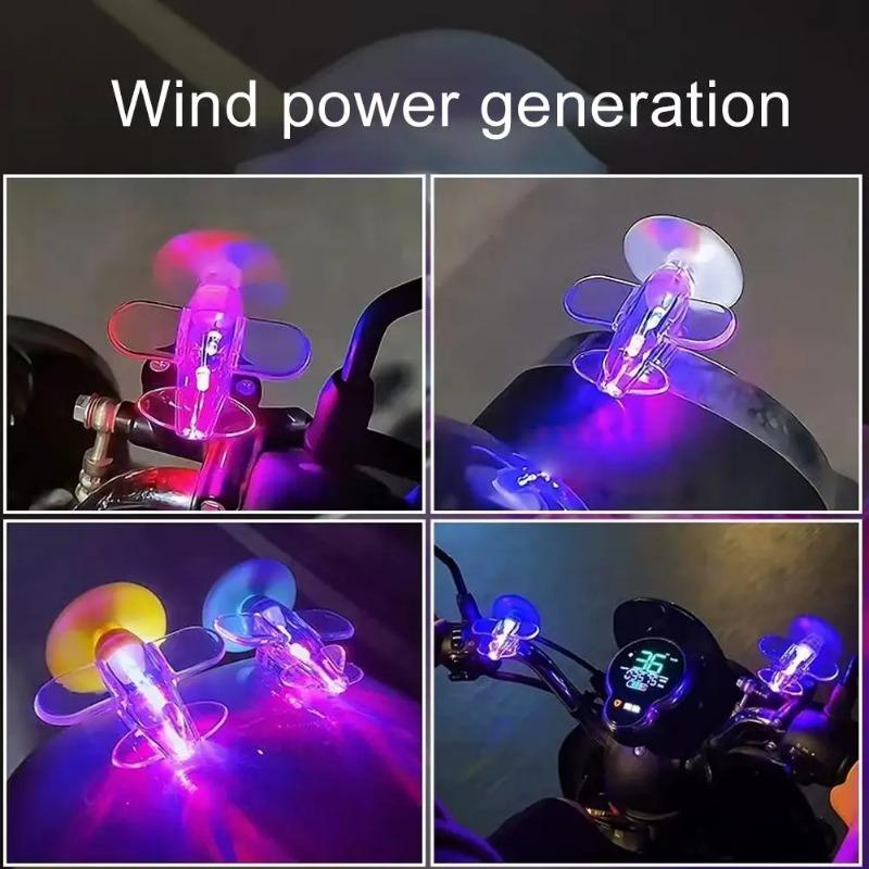Motorcycle Car LED Multi-Color Wind-Driven Rotating Airplane Light, Fit for Auto Bike Bicycle Decor Night Riding Accessories