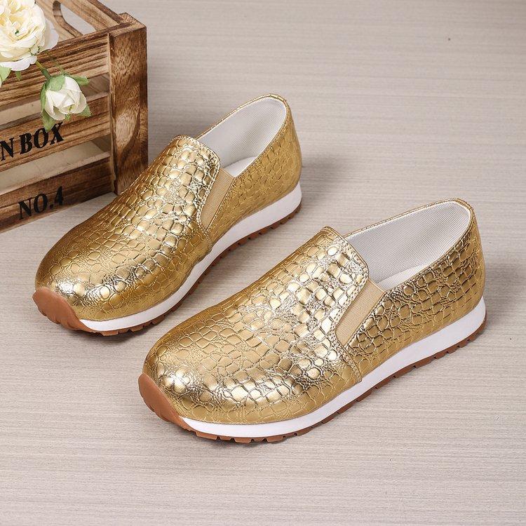 Fashion Comemore Spring Summer Flat Casual Shoes Sliver Gold Slip on Single Shoe Arge Size Soft Leather Round Head Elastic Women's Shoes