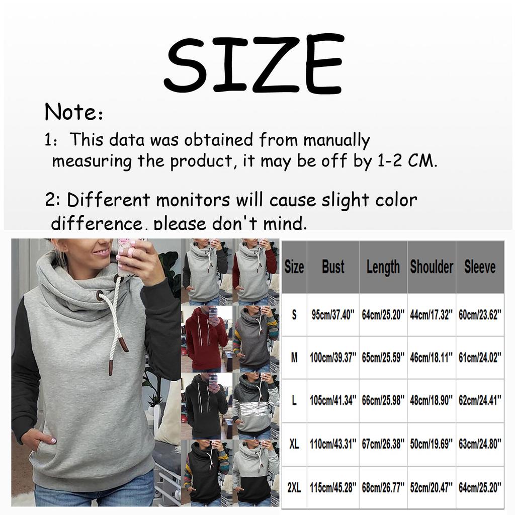 Women's Pullover High-neck Casual Long-sleeved Retro Color-blocking Hooded Top