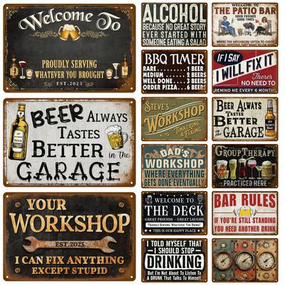 Retro Metal Sign Wall Art Mural Aesthetic Room Home Decor Items Poster Vintage Metal Plate Garage Decoration Tin Sign Plates Bar