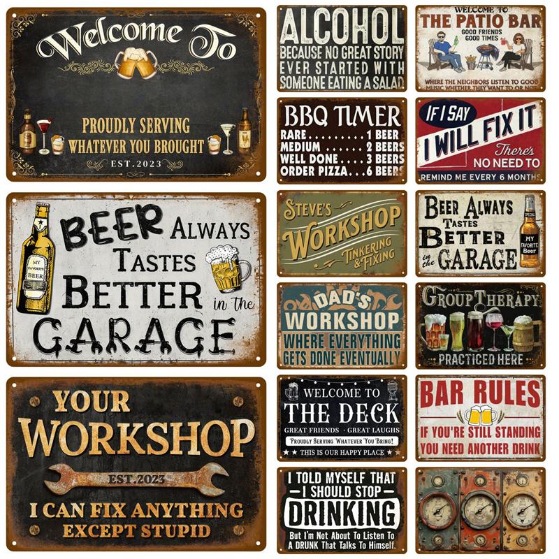 Retro Metal Sign Wall Art Mural Aesthetic Room Home Decor Items Poster Vintage Metal Plate Garage Decoration Tin Sign Plates Bar