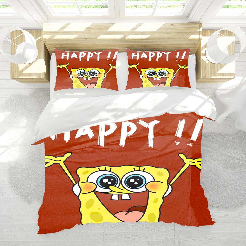 Yellow Square Sponge Anime Cartoon Duvet Cover Single/Double/Queen/King Pillowcase Set Adult Bedroom Children Comforter Bedding