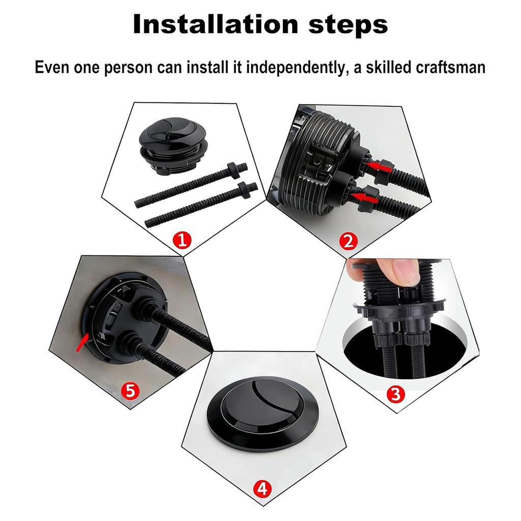 Black Round Double Press Toilet Flush Button Suitable Aperture 46-56mm