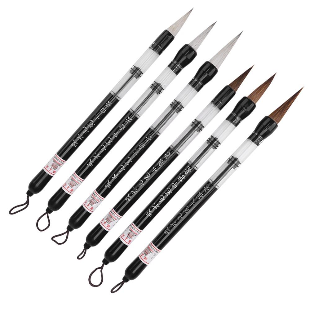 6Pcs White /Brown Brush Chinese Brush Pen Calligraphy Water Pen  Calligraphy Practice