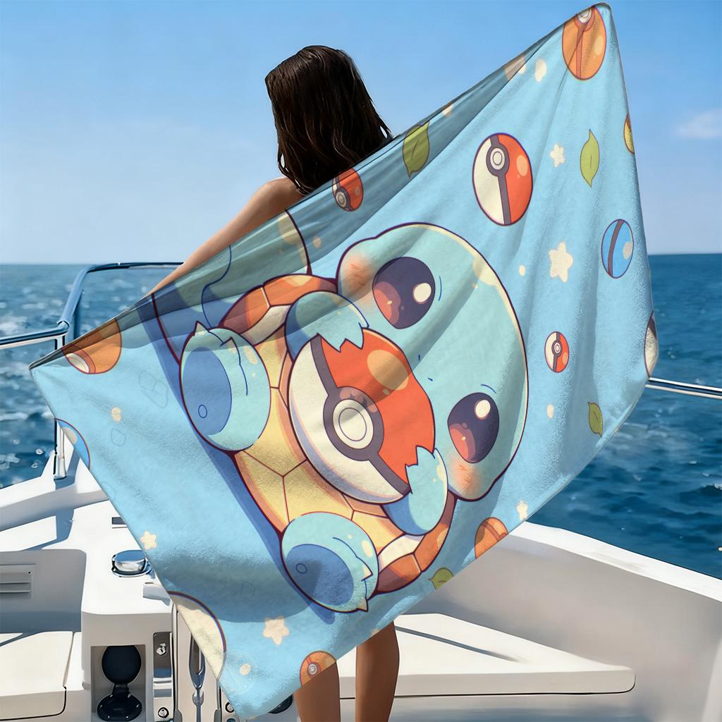 P-Pokmon Squirtle Beach Towel Soft Microfiber Bath Towel Squirtle Bulbasaur Flat Print Absorbent Towel for Beach Pool Camping