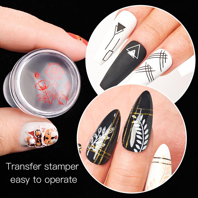 Nail Stamper Jelly Silicone Printing Nail Polish Stamping French Tip Nail Stamp Template with Scraper Manicure Stencil Tools