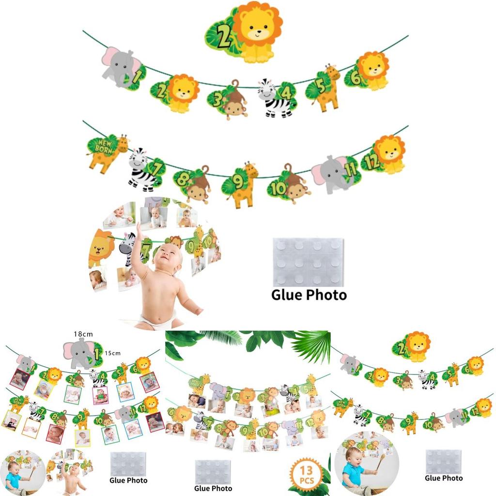 Huipai Brand 12-month Animal Birthday Banner Premium Quality Paper Material For Party Decor