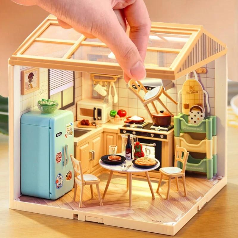 Fai da te Artigianato per Bambini Casa delle Bambole Illuminazione Blocchi da Costruzione Assemblaggio Scena Miniature Giocattoli Casa delle Bambole per Bambini Regali Decorazioni per la Casa