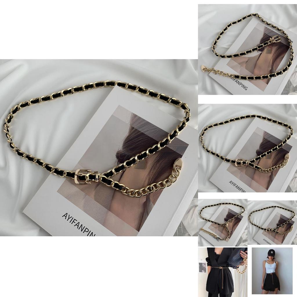 Elegant Women's Fashionable Chain Waist Belt Stylish Metal Accessory For Dresses In Black