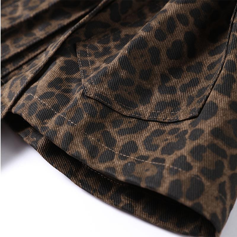 Vintage Damen Schnürjacke Leopardenmuster Kurzjacke Mode Slim Reverskragen mit Taschen Mantel Neu Herbst Damen Oberbekleidung