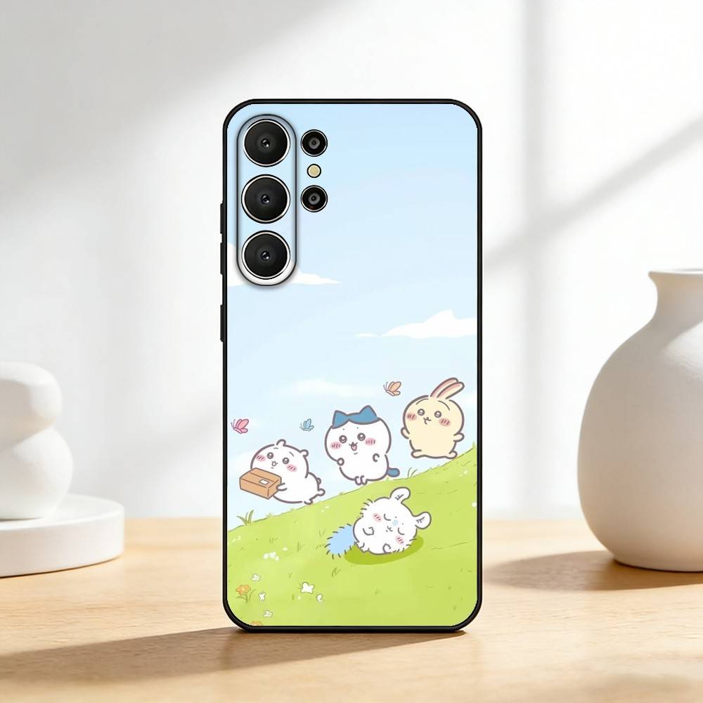 Cute C-C-Chiikawas Phone Case For Samsung S26,S25,24,23,22,30,21,10,9,Ultra,Plus,Lite,FE Soft Black Case