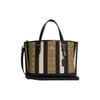 Mollie Classic Monogram Stripe Color Block Fabric And Leather Tote Bag Women Tote Bags Khaki Dark-Brown C8416-IMLOV