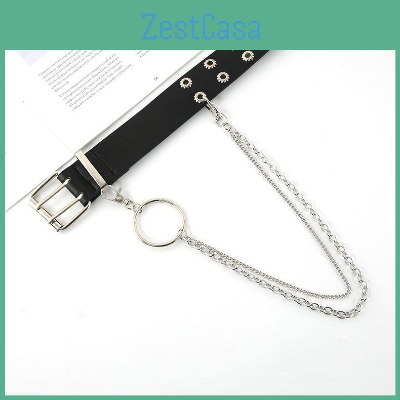 Breasted Gear Double Buckle With Chain Belt Black Adjustable Freely Fits Well