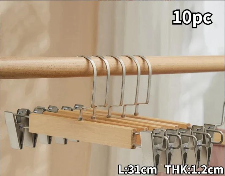 

10 шт. Винтажные деревянные вешалки для брюк, прочные вешалки для брюк с регулируемыми нескользящими зажимами, домашние органайзеры, вешалка для платья, шарфа 10pcs