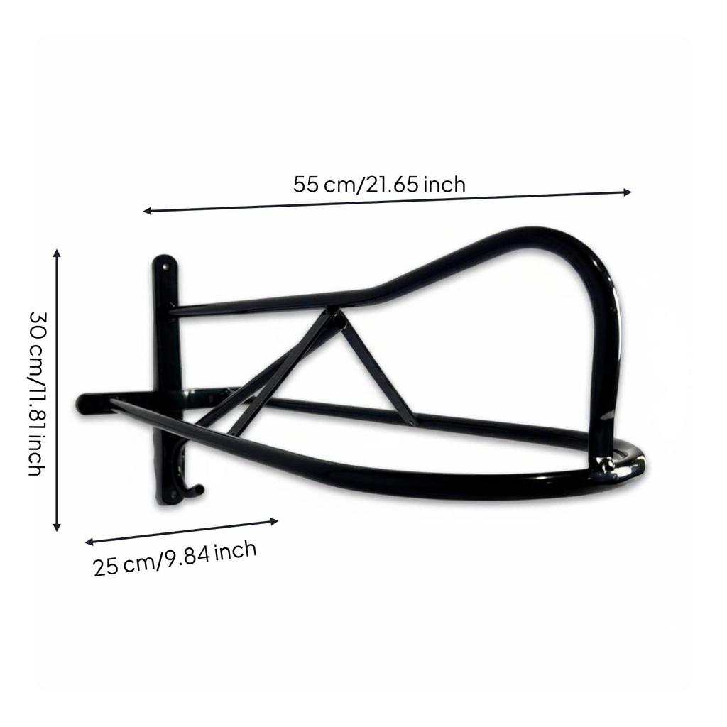 Wall-Mounted Saddle Rack Horizontal Bar Black Metal Space Saving