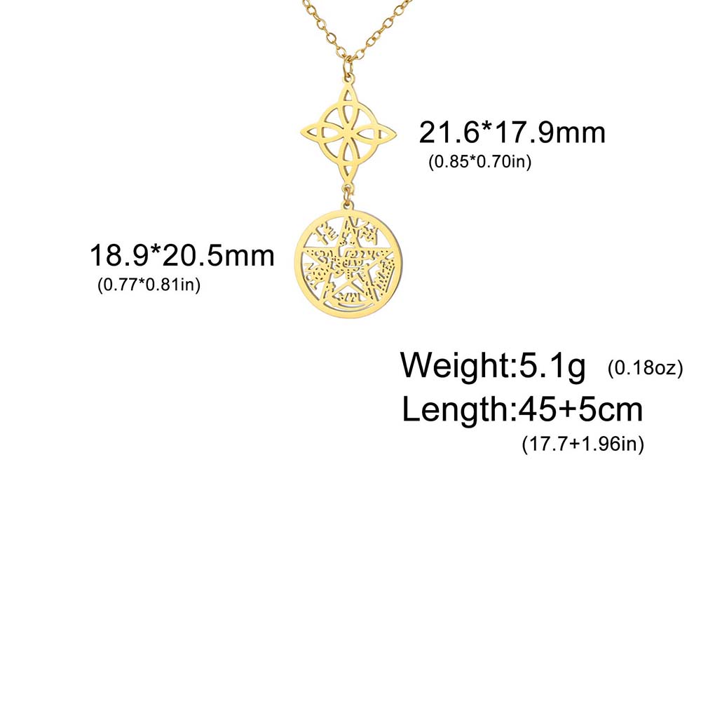 Collar Doble Amuleto Protección Nudo de Bruja Pentagrama Tetragrammaton Acero Inoxidable Joyería de Protección Venta al por Mayor