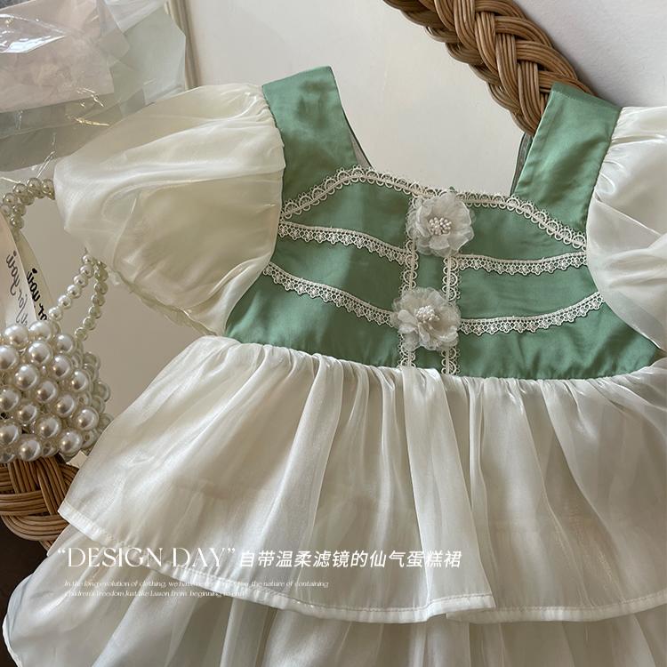 LUSON Children's Summer New Fresh Bubble Sleeve Princess Dress