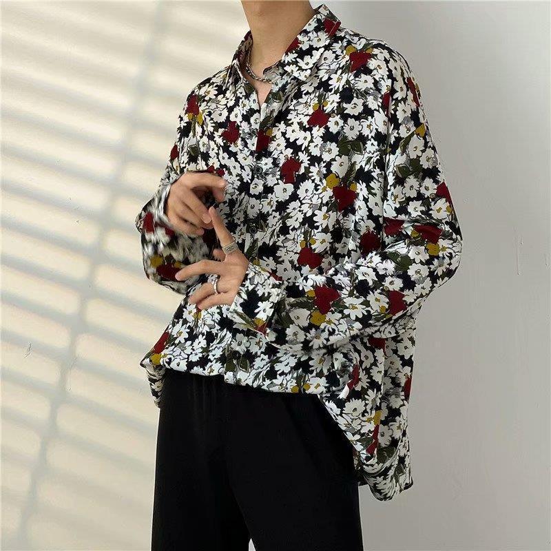 Heren bloemenoverhemd - Japanse en Koreaanse stijl, lente/herfst, trendy retro Hong Kong-stijl, casual all-match jas