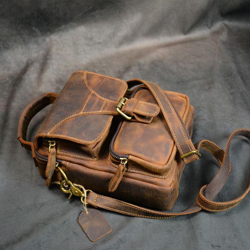 

Потертая сумка-сатчел, повседневная наплечная сумка, кожа Crazy Horse Crazy horse leather Retro Brown