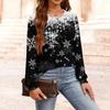 Women's Fashion V-Neck Button-Up T-Shirt With Christmas Print Long-Sleeved Top