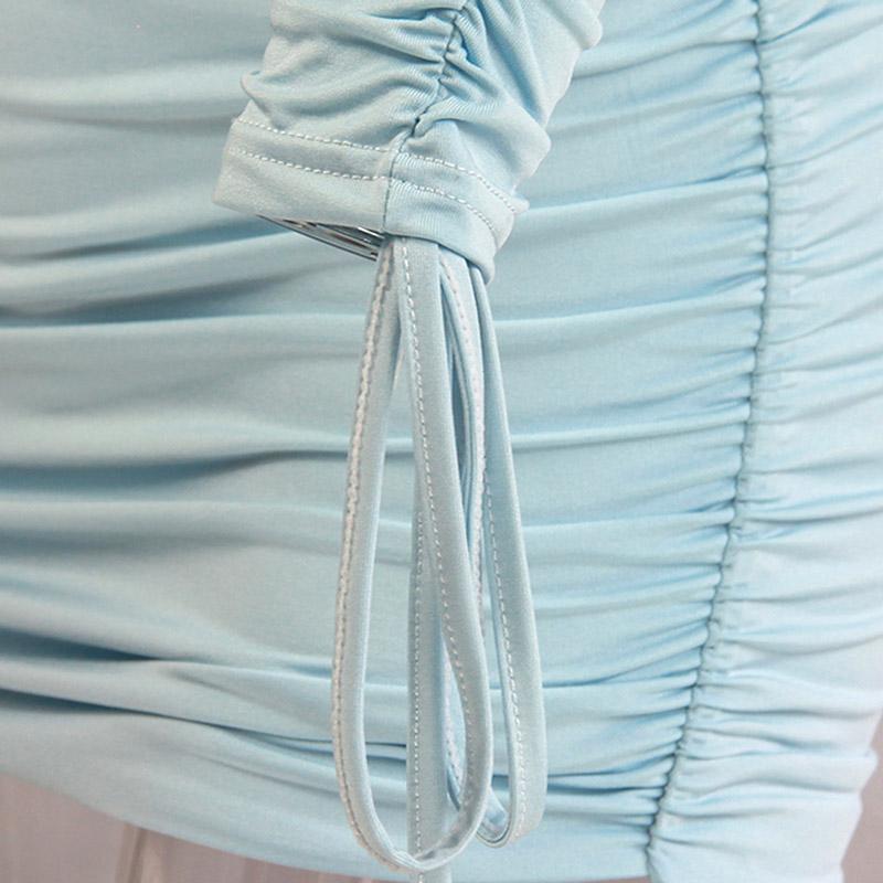 Frau Schlank Atmungsaktive Hüfte Rock Mode Nähen Einfarbig Verband Langarm Falten Kleid