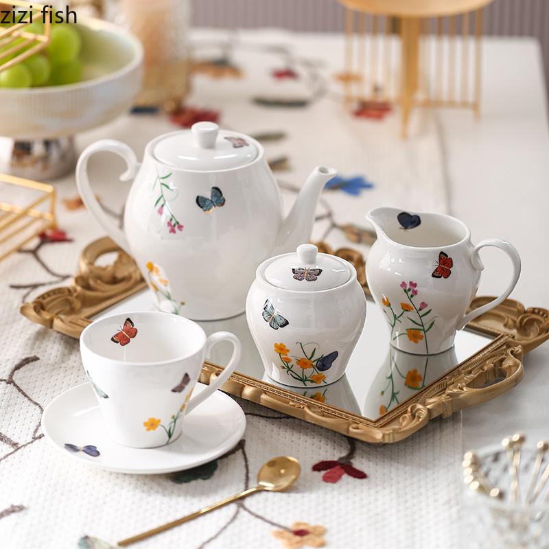 Ceramic Coffee Cups and Plates Afternoon Tea Mug Kettle Flower Tea Pot Water Bottle Water Cup Sugar Tank Milk Pot Coffee Pots