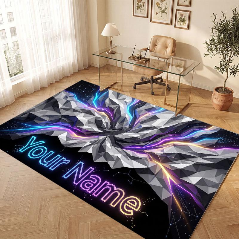 Abstract Geometric Theme Crystal Velvet Floor Rug Personalized Custom Name Text Warm Carpet Home Decoration