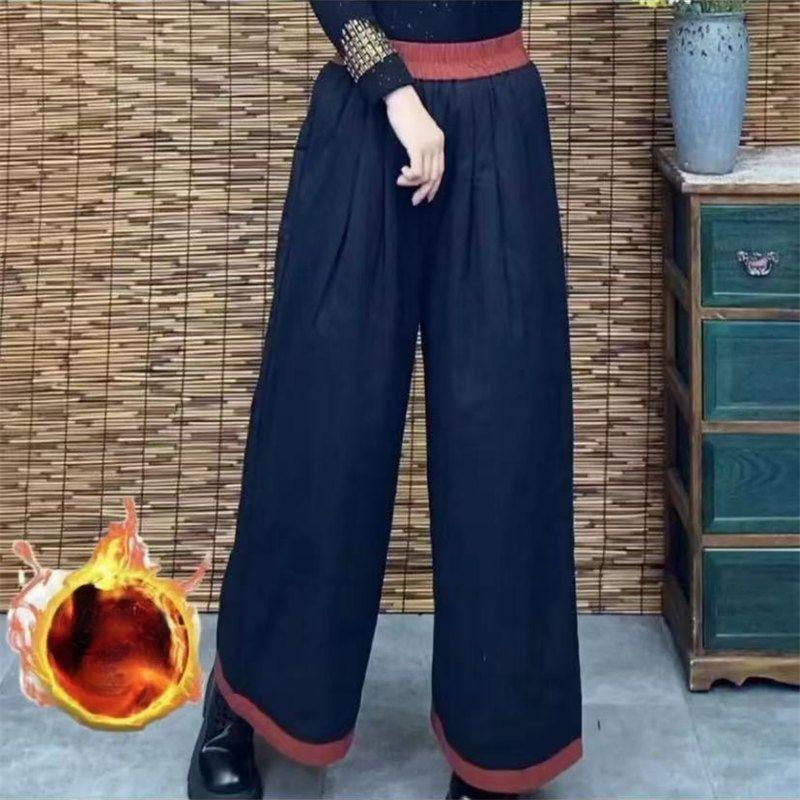 

Осень-зима 2025 г. Новые утолщенные хлопковые брюки в иностранном стиле, женские тонкие теплые свободные универсальные хлопковые широкие брюки большого размера 4XL чёрный