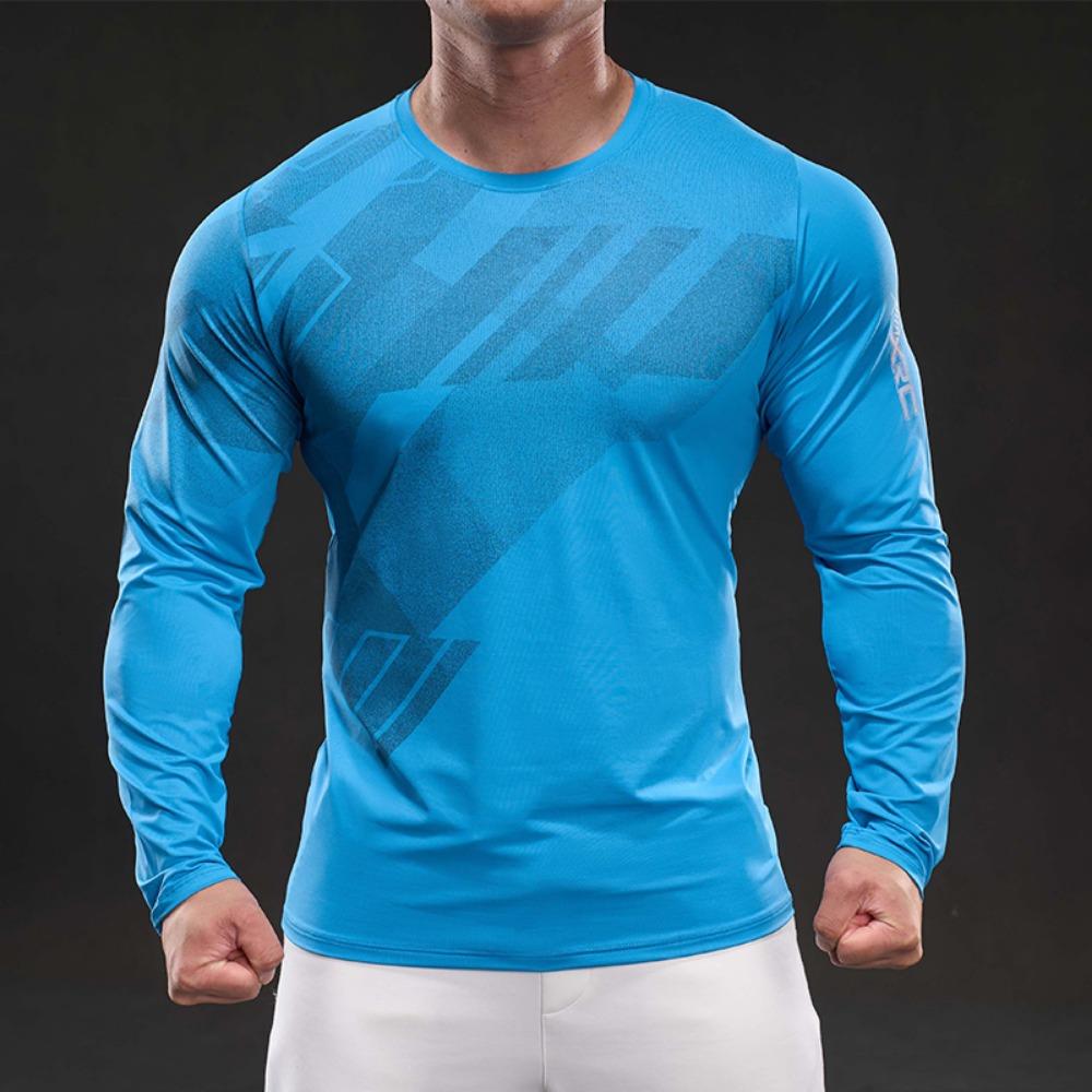 

Новая быстросохнущая футболка с длинным рукавом из ледяного шелка для мужчин, повседневная спортивная эластичная фитнес-одежда для улицы для мужчин 3XL синий