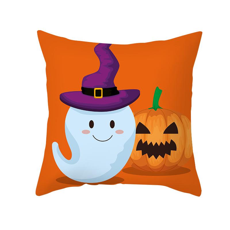 Halloween Pillow Cover New Product Cartoon Pumpkin Castle Print Peach Skin Cushion Cover Pillow Cover