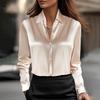 Elegante Blusa da Donna in Seta Oro Champagne Scollo Sovrapposto Multicolore