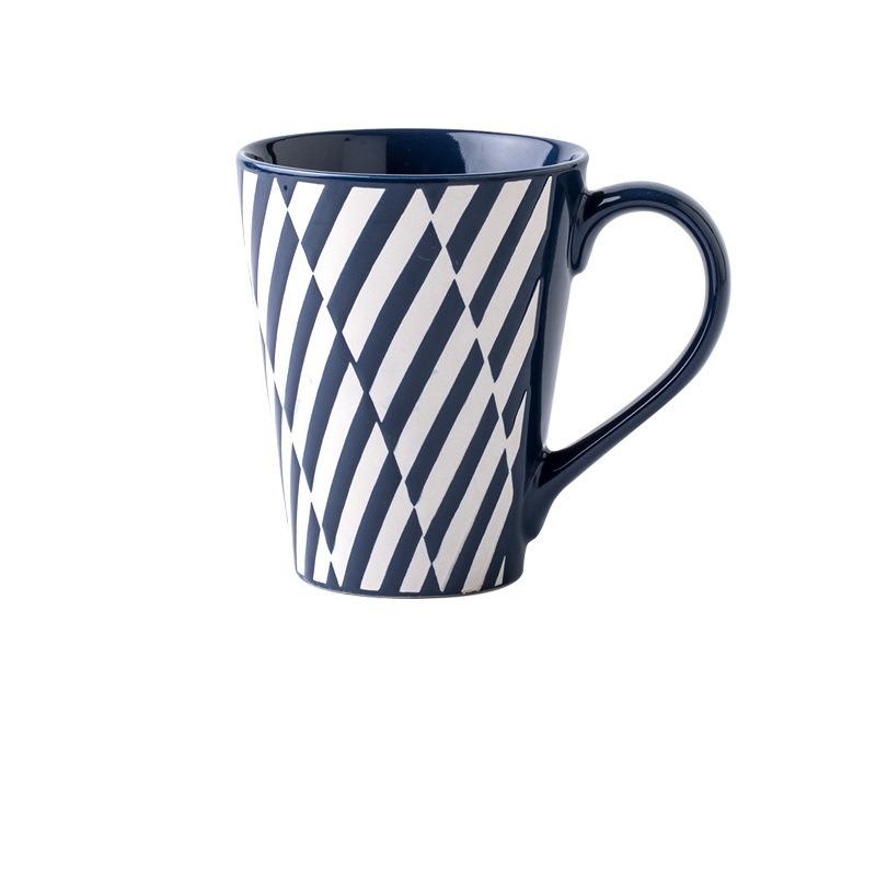 1PC Embossed Large Cup Creative Household Ceramic Milk Coffee Cup Open Design Tableware Kitchen Decoration 450ml