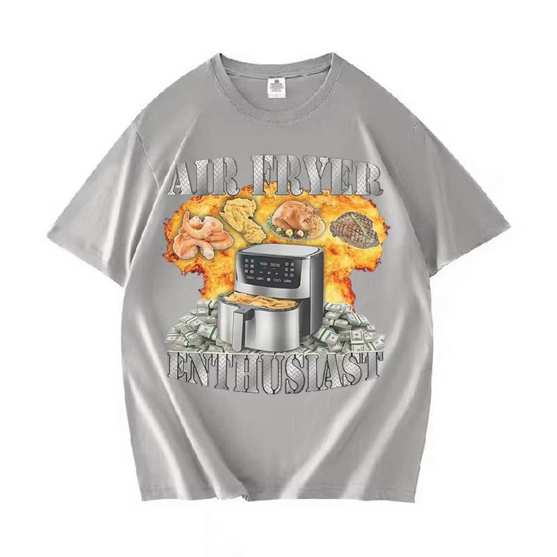 Air Fryer Enthusiast Funny Cooking Meme Harajuku Print TShirt Unisex Women Vintage Short Sleeve Tshirts Cotton Casual Y2K T Shirt