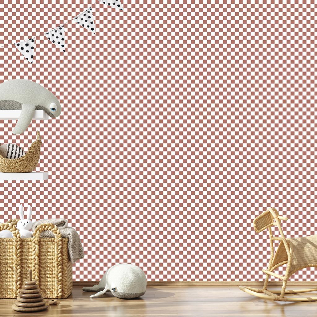 Checkerboard Wallpaper Red, Coral and White for Living Room and Bedroom 50x1000