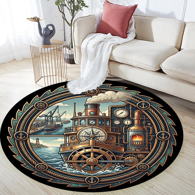 Steamboat Adventure Round Area Rug Under Office Chairs Bedroom Living Room Home Decor