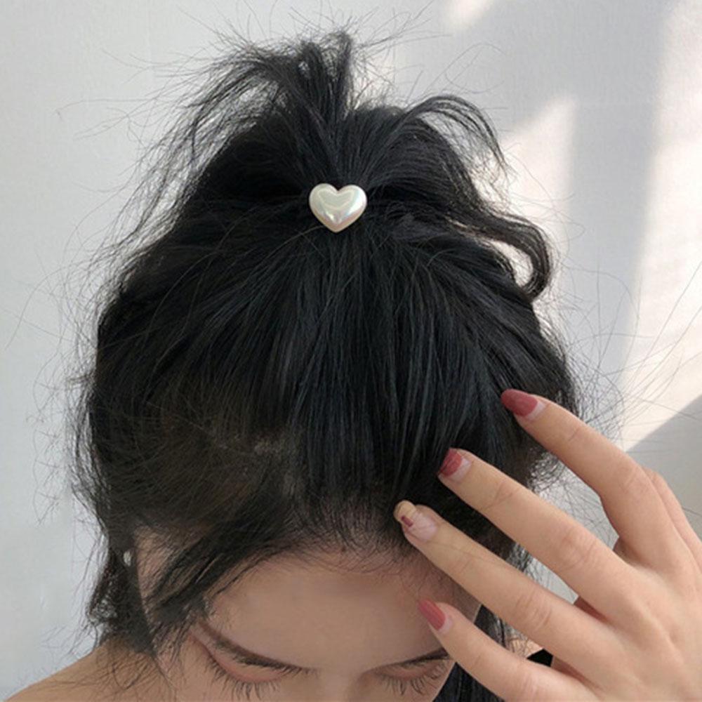 White Love Hair Ties Woman Elegant Beads Girls Scrunchies Rubber Bands Ponytail Holders Hair Accessories Elastic Hair Band