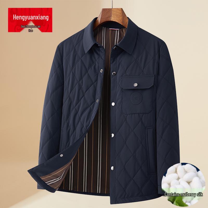 Lekka pikowana kurtka męska z wzorem rombów - Jedwab morwowy, Ciepła odzież wierzchnia na jesień/zimę.