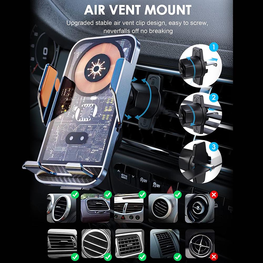 15W Bil Trådlös Laddare Infraröd Automatisk Fastklämning Snabbladdning Fäste Ställ Luftventil Telefonhållare