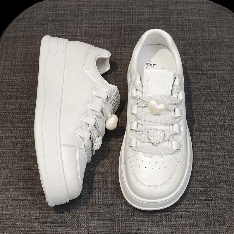 Light Luxury Style Small White Shoes Women  Autumn New Thick Bottom Lace-up All Casual Sports Board Shoes Tide
