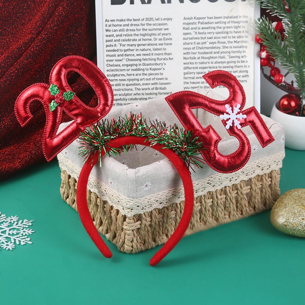 

Sequin 2025 Happy New Year Headband Plastic New Year Headdress Christmas Headpiece Men красный