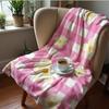 Gingham Cherry Bow Cartoon Anime Print Flannel Blanket Soft Warm Throw for Kids Bedroom Sofa Christmas Office Car