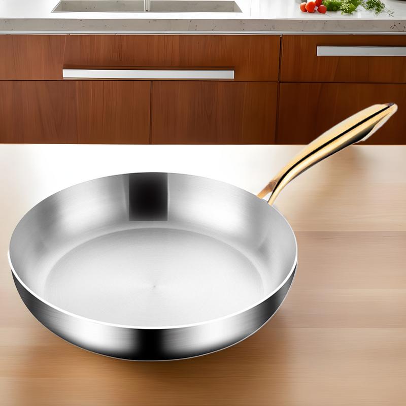 

24CM Stainless Steel Frying Pan, NonStick Pan Fried Steak Pot Uncoated Kitchen Cookware For Gas Stove and Induction Cooker CN