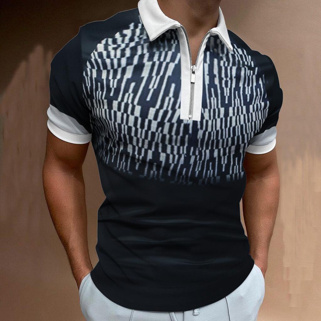 New European and American Men's Casual Personality Fashion Lapel Short-sleeved Polo Shirt 3D Irregular Printing T-shirt Men