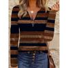 Style Stripe Element Printed Pattern Code Women's Garden Collar Zipper Long Sleeve