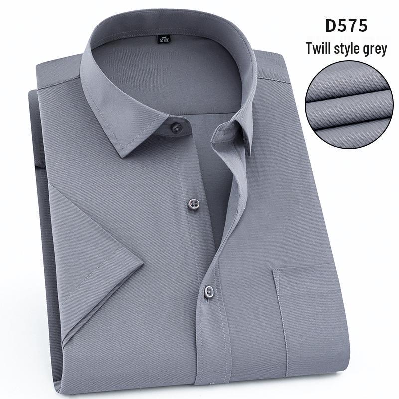 Men's Short Sleeve White Twill Dress Shirt - 40% Cotton Professional Wear