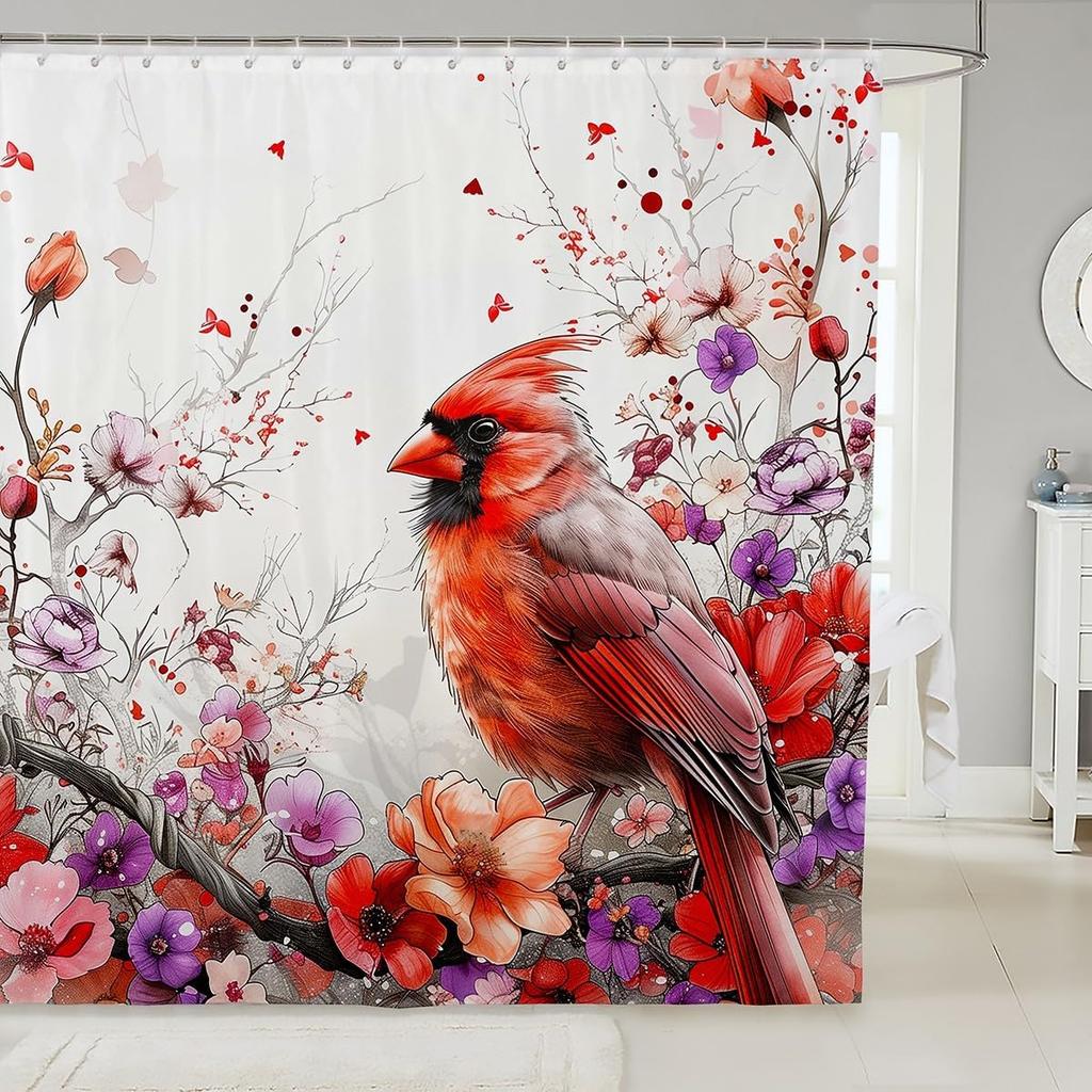 Japanese Style Bathroom Curtain Cherry BlossomShower Curtain for Girls Teen Women,Watercolor Mount Fuji Sakura Animal Aesthetics