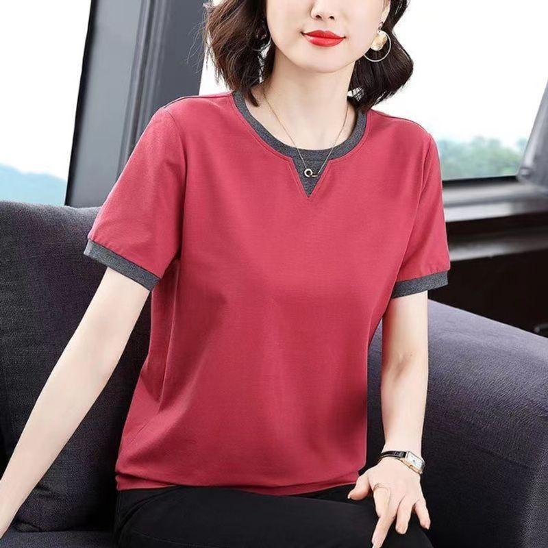 Loose-Fitting Pure Cotton Short Sleeves T-shirt Female 2024 New Arrival Summer Tops Middle-Aged and Elderly Plus Size Trendy Half Sleeve Small Shirt