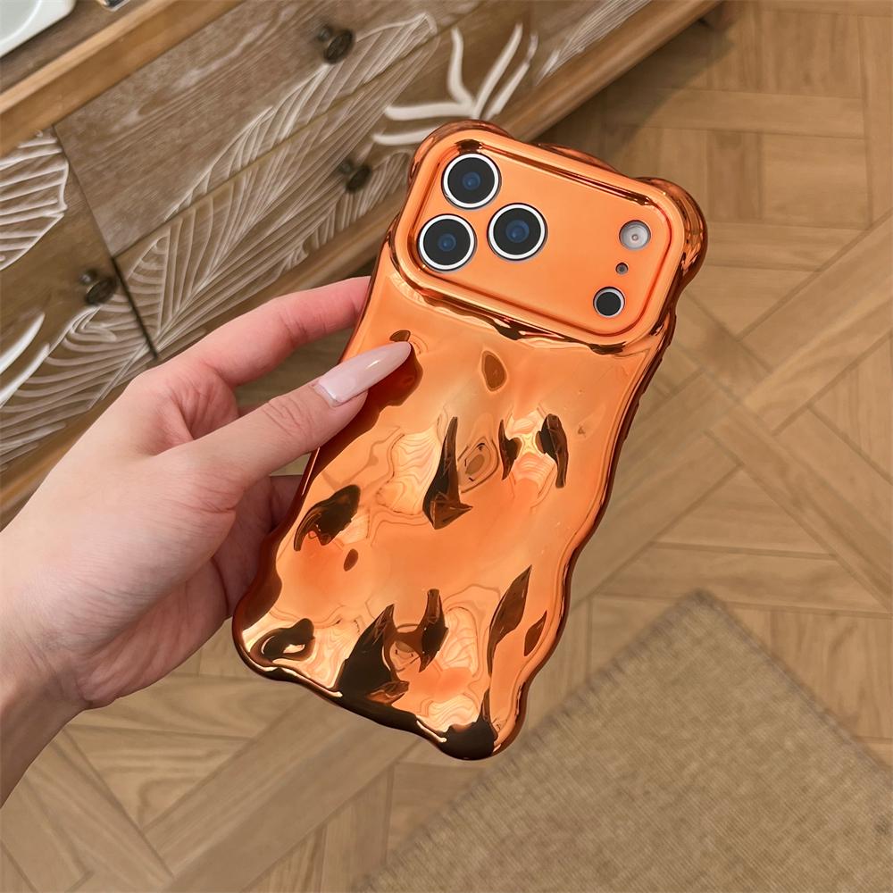 

Plating Wrinkle Wavy Curly Case For iPhone 17 16 15 14 13 12 Pro Max Plus Air 3D Unevenness Soft Camera Protection Cover iPhone 15