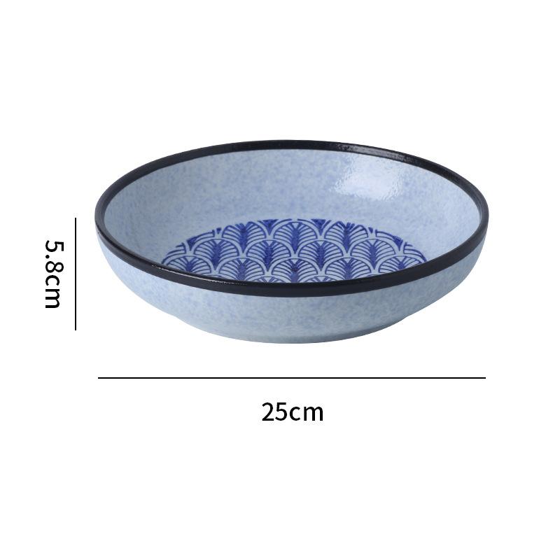Japanese Classic Blue Pattern Tableware Hotel Style Western Food Plate Deep Plate Household High Value Shallow Plate Ceramic Disc